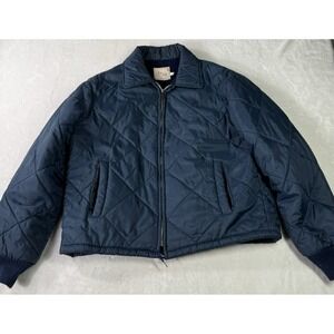 Vintage Sir Jac Bomber Jacket Mens Size Large Blue Quilted Fleece Lined